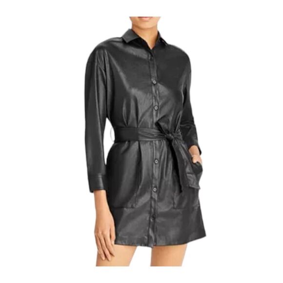 Revolve n:PHILANTHROPY Ray Faux Leather Shirt Dress in Black Size M - Picture 1 of 8